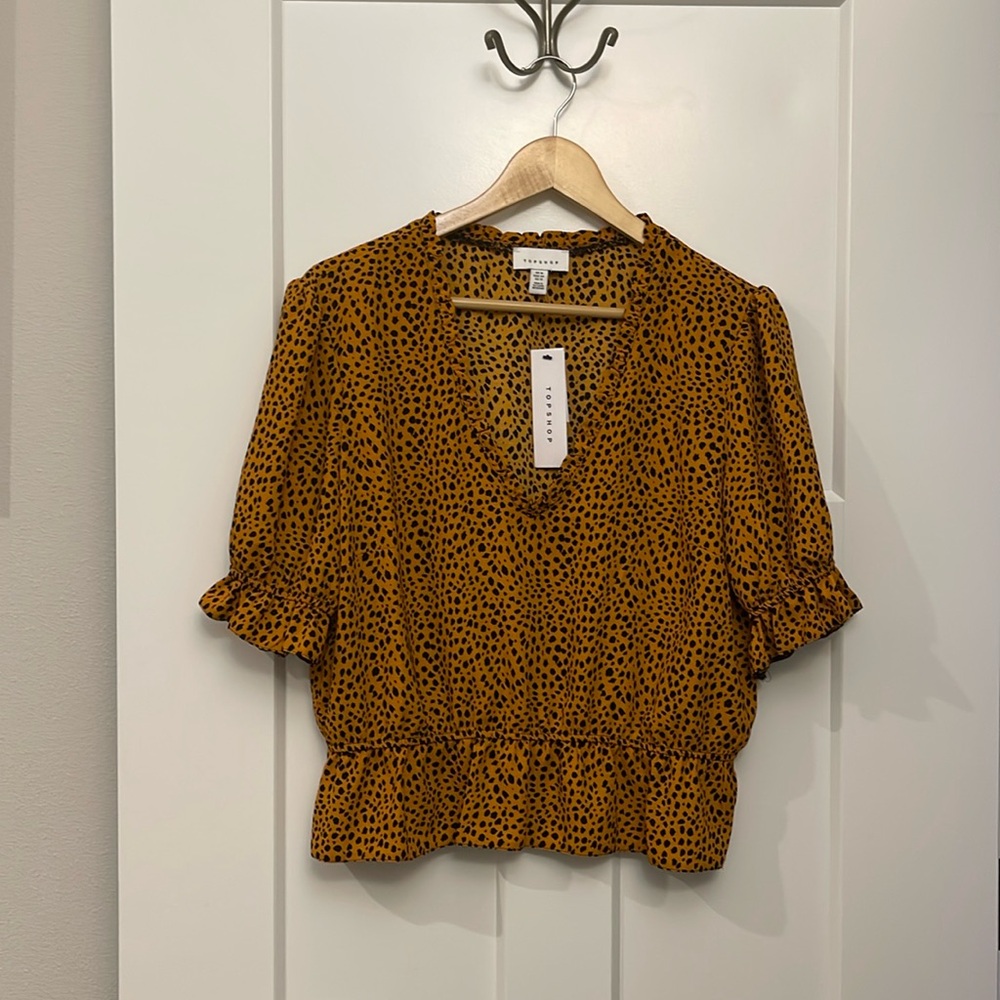 Top Shop Leopard Crop Ruffle Top - Picture 1 of 7